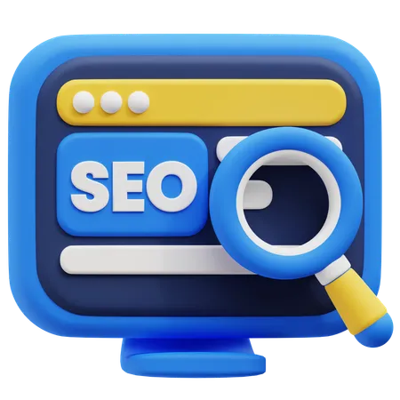 3 D Render Of SEO Optimization With Magnifying Glass And Search Engine Display 3D Icon