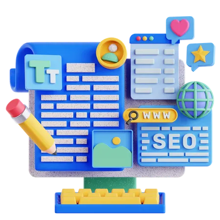 SEO y creación de contenidos  3D Illustration