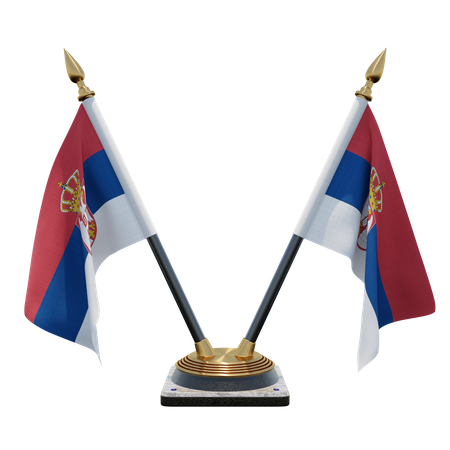 Serbia Double Desk Flag Stand  3D Illustration