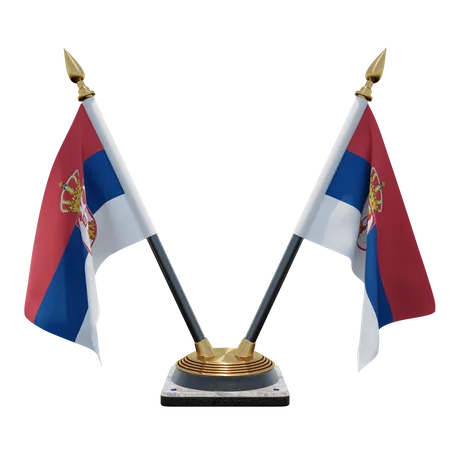 Serbia Double Desk Flag Stand  3D Flag