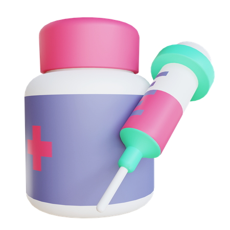 Seringa e frasco de remédio  3D Illustration