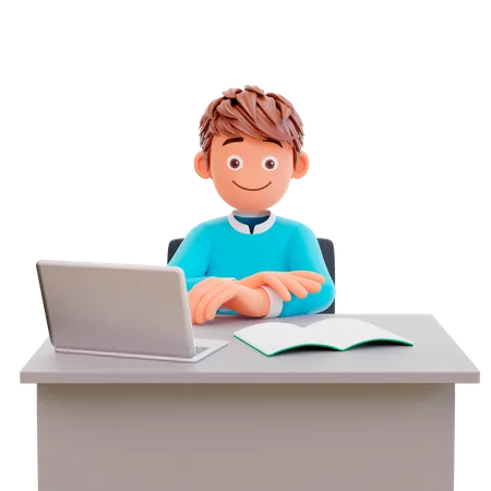 Serious young student boy reading a book for preparing the exam  3D Illustration
