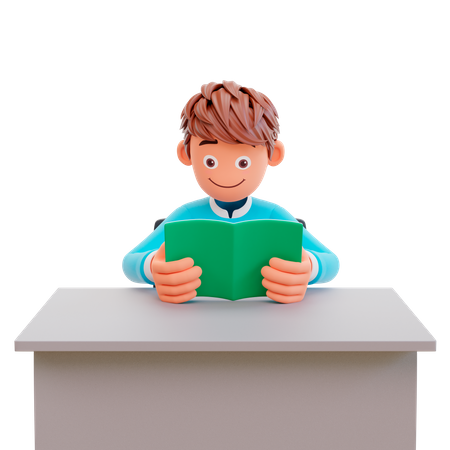 Serious young student reading a book for preparing the exam 3D Illustration