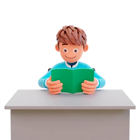 Serious young student reading a book for preparing the exam  3D Illustration