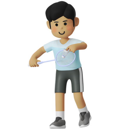 Serve Backhand Badminton Boy  3D Illustration