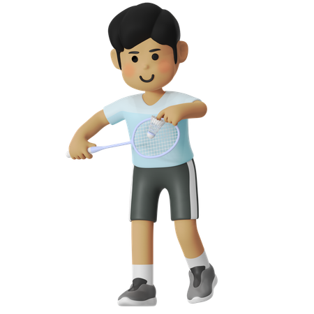 Serve Backhand Badminton Boy  3D Icon