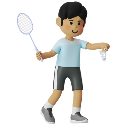 Serve Forehand Badminton Boy  3D Illustration