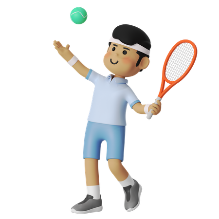 Serve Tennis Player Boy  3D Illustration