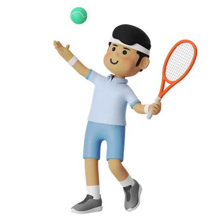 Serve Tennis Player Boy  3D Illustration