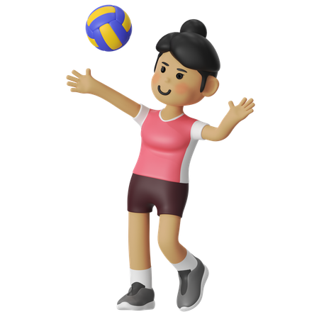 Serve Volley Player Girl  3D Illustration