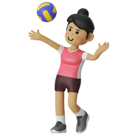 Serve Volley Player Girl  3D Illustration