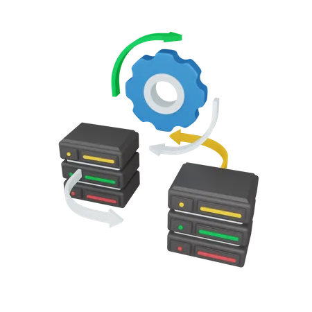 3 D Rendering Update System Concept With Gear Arrow And Colorful Server Symbol Useful For Server IT 3D Illustration