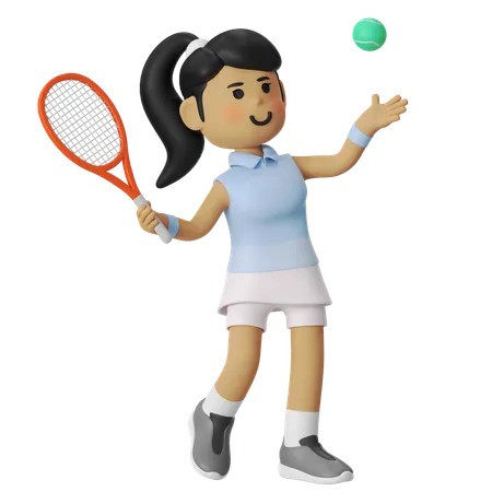 Fille joueuse de tennis au service  3D Illustration