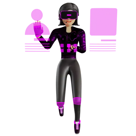Service client féminin sur le métaverse d'un appareil de réalité virtuelle  3D Illustration