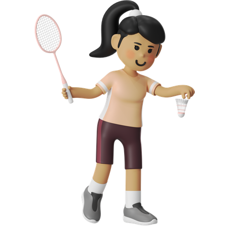 Fille de badminton au service en coup droit  3D Illustration