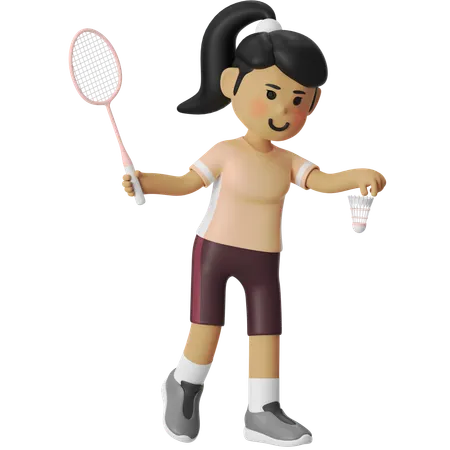 Fille de badminton au service en coup droit  3D Illustration