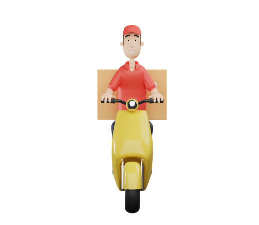 Livreur avec boîtes d'emballage et scooter  3D Illustration