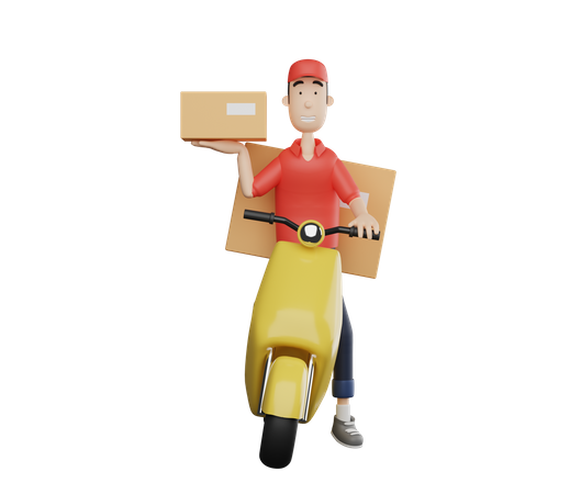 Homme de service de livraison faisant la livraison à vélo  3D Illustration