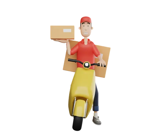 Homme de service de livraison faisant la livraison à vélo  3D Illustration