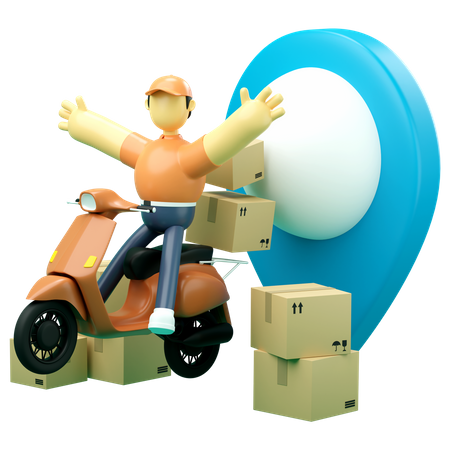 Service de livraison par coursier avec scooter  3D Illustration