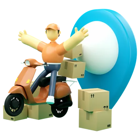 Service de livraison par coursier avec scooter  3D Illustration