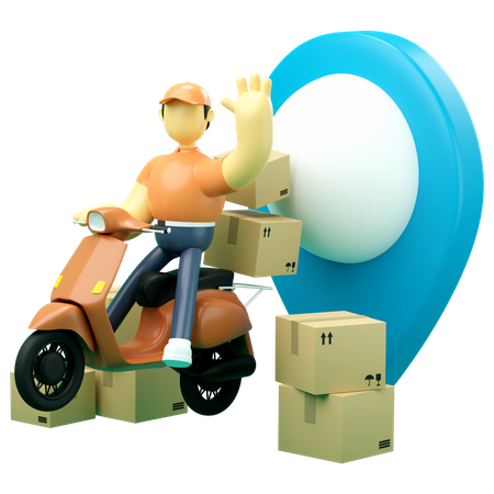 Service de livraison par coursier avec scooter  3D Illustration