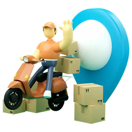 Service de livraison par coursier avec scooter  3D Illustration