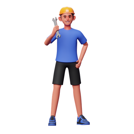 Service Man Holding Wrench  3D Illustration