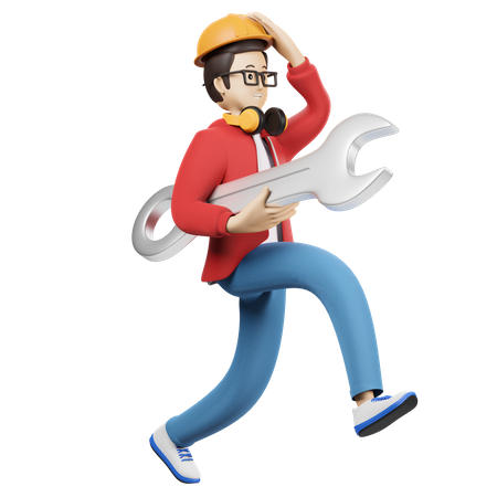 Service Man Holding Wrench  3D Illustration