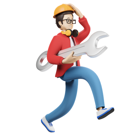Service Man Holding Wrench 3D Illustration