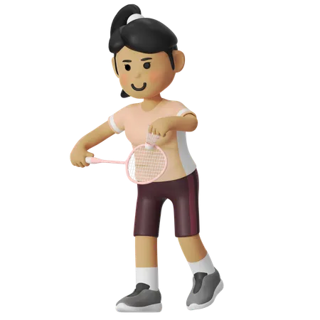 Fille de badminton en revers de service  3D Illustration