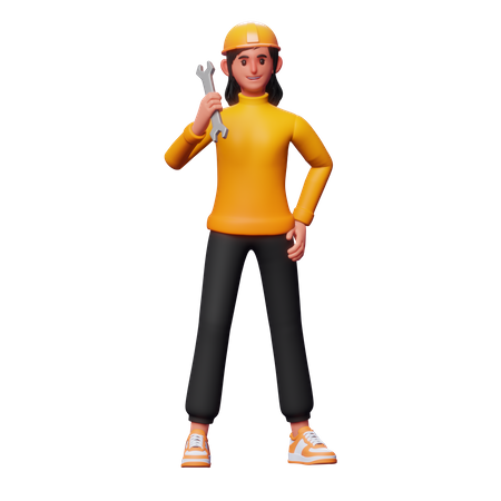 Service Woman Holding Wrench  3D Icon