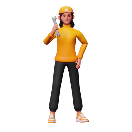 Service Woman Holding Wrench 3D Illustration