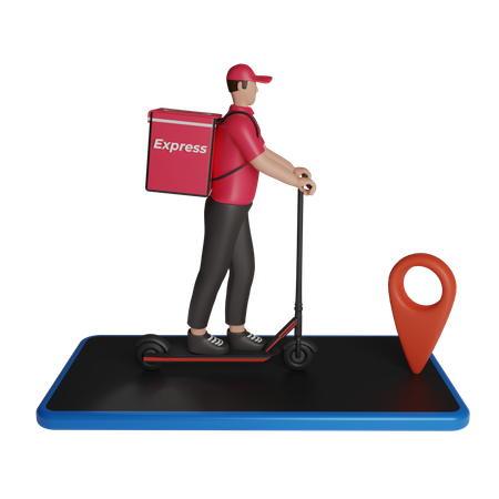 Servicio de entrega online con scooter.  3D Illustration