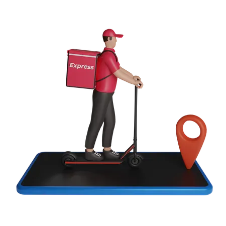 Servicio de entrega online con scooter.  3D Illustration