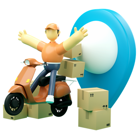 Servicio de entrega por mensajería con scooter.  3D Illustration