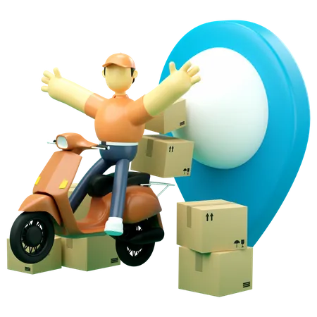 Servicio de entrega por mensajería con scooter.  3D Illustration