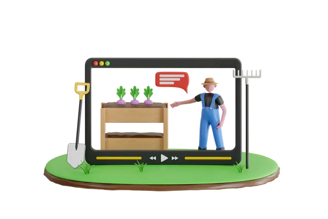 Servicio De Jardineria En Linea Ilustracion 3 D Video Tutorial Para Jardinero Jardinero Profesional Grabando Videos De Jardineria 3D Illustration
