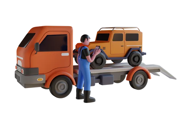 Servicio de grúa para vehículos.  3D Illustration
