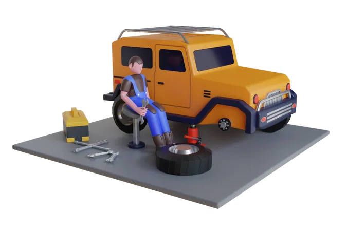 Servicio de reparación de neumáticos  3D Illustration