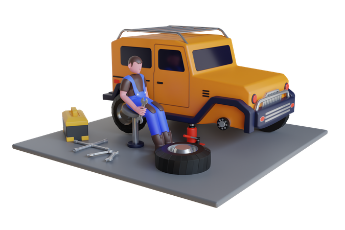 Serviço de conserto de pneus  3D Illustration