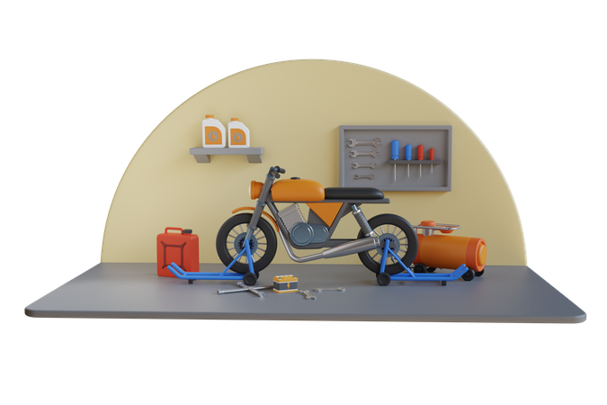 Serviço de conserto e manutenção de motocicletas  3D Illustration