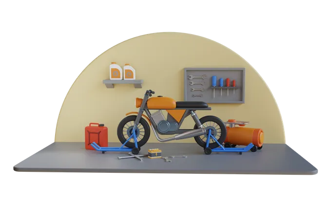 Servico De Reparo E Manutencao De Motocicletas 3 D Garagem Classica Para Reparos De Motocicletas Ilustracao 3 D 3D Illustration
