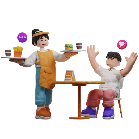 レストランでの食事の提供  3D Illustration