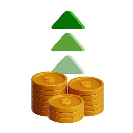 Seta para cima com pilha de moedas indica lucro  3D Icon