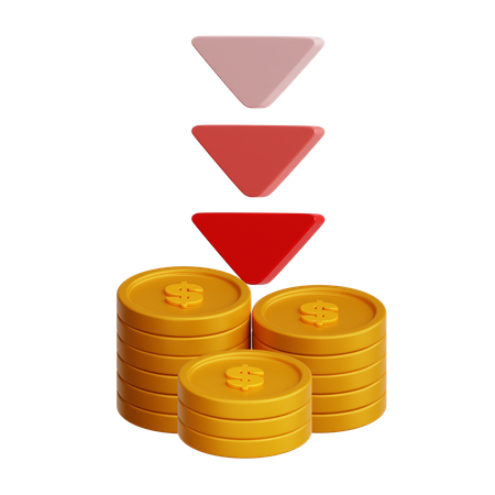 Setas descendentes com pilha de moedas significando perda  3D Icon