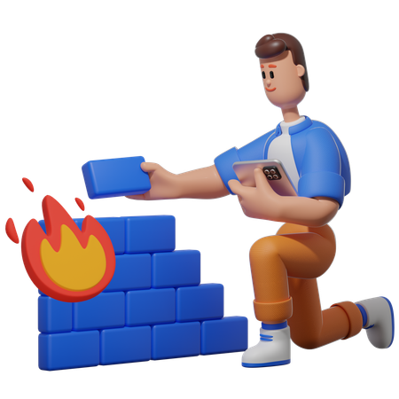 Sets Up Strong Firewall  3D Illustration