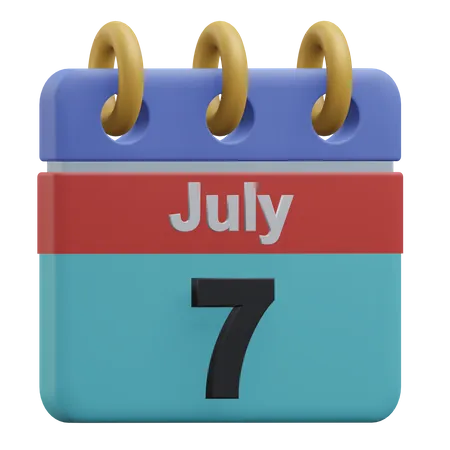 Seven July Calendar 3 D Icon Illustration With Transparent Background 3D Icon