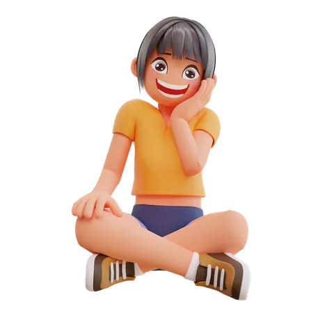 Fille sexy assise et donnant une pose heureuse  3D Illustration