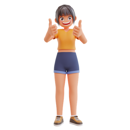 Sexy girl showing double thumbs up  3D Illustration